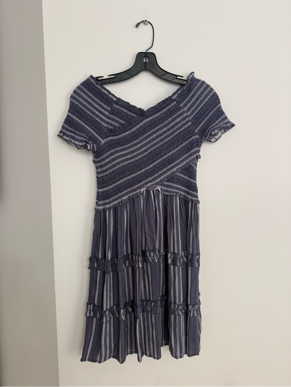 Japna Navy and Light Blue Striped Midi Dress